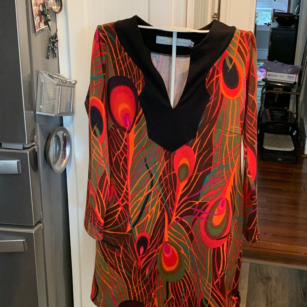 Tracy Negoshian peacock feather‎ dress. NWOT . Retail 110